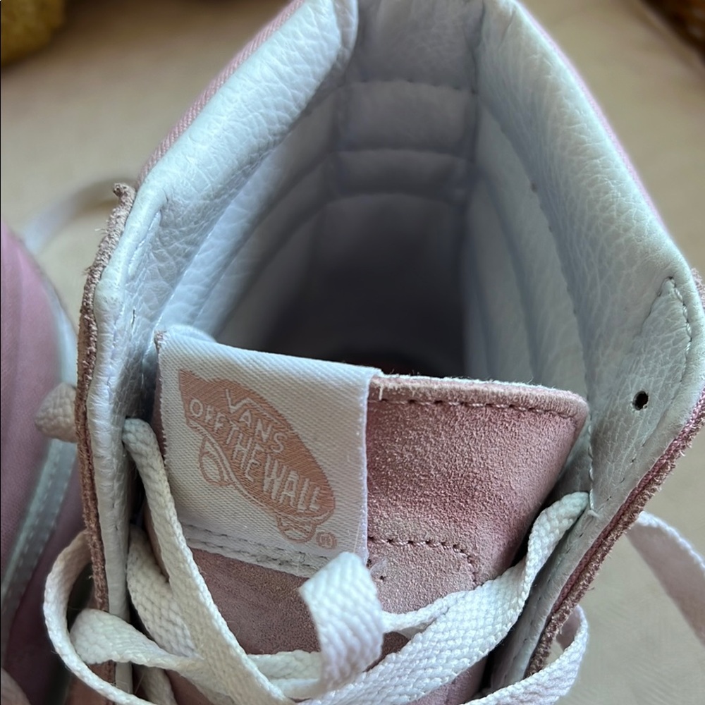Vans Pink and White High-Top Sneakers with Suede Finish - Picture 2 of 6